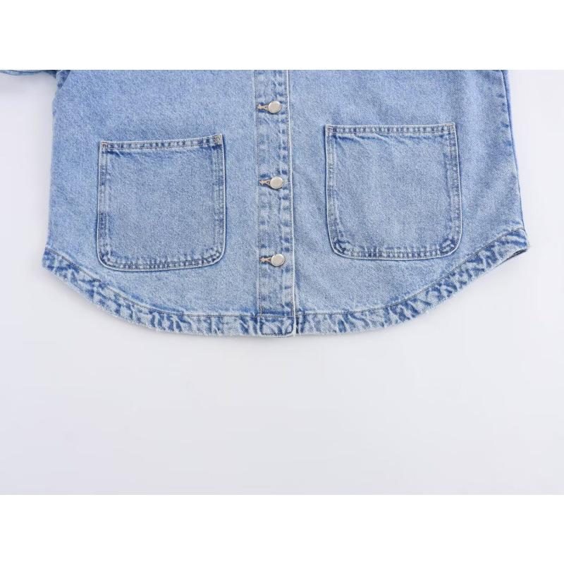 Damen Jeanshemdjacke mit Kragen und Taschen - 2026 Vielseitiger Stil