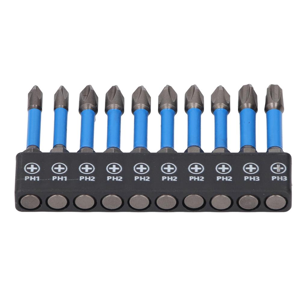 10Pcs Screwdriver Bit Set Magnetic PH Electric Drill Bits PH1 PH2 PH3 2in 50mm S2 Steel with 14in