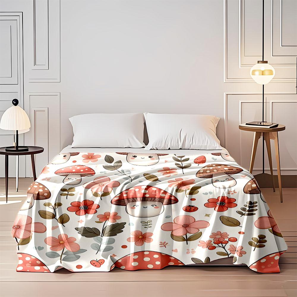 Cute Mushroom and Floral Pattern Print Blanket Soft and Cozy Perfect for the Living Room Bed Sofa or a Nap,gift