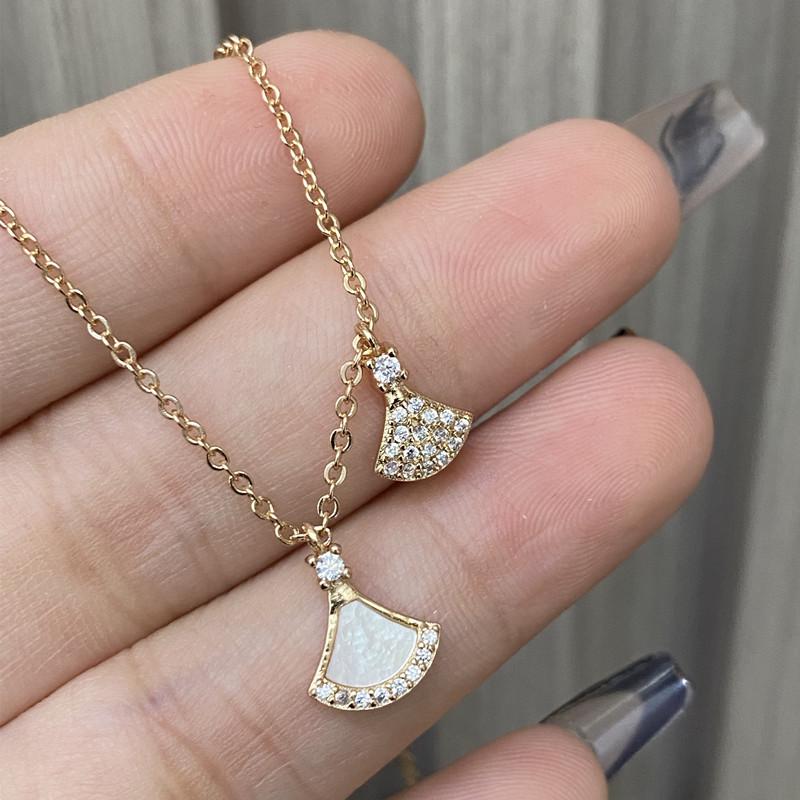 Seiko Double Fan Fritillary Full Diamond Necklace Small Skirt Pendant Collarbone Chain