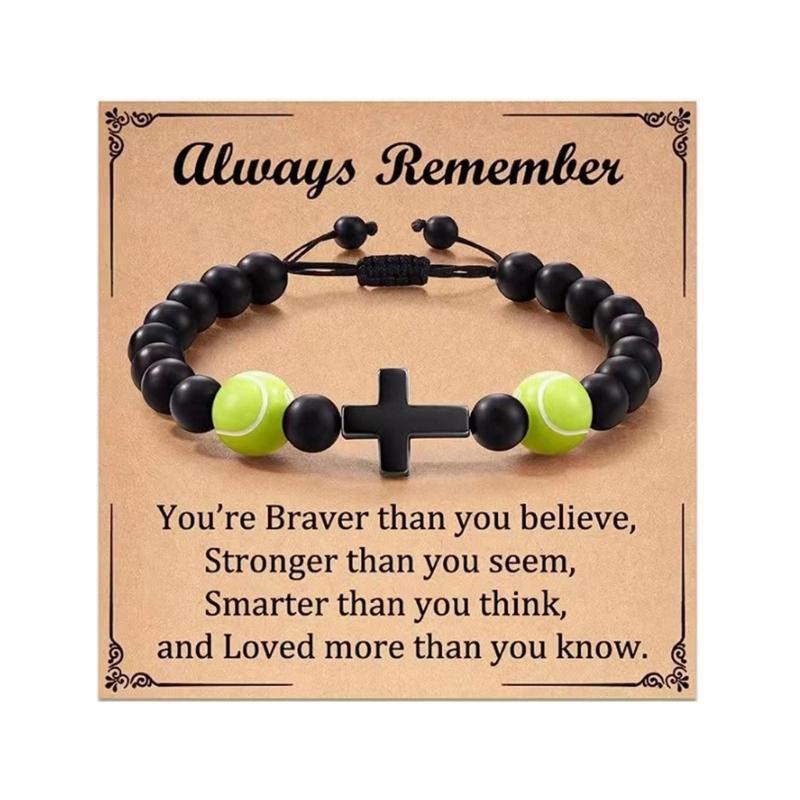 Sports Themed Wooden Crucifix Bracelet For Men Natural Wood Beads Black Woven Cord Inspirational Jewelry Gift