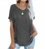 Women Summer T Shirts Casual Loose Fit V Neck Short Sleeve Basic Tee Top