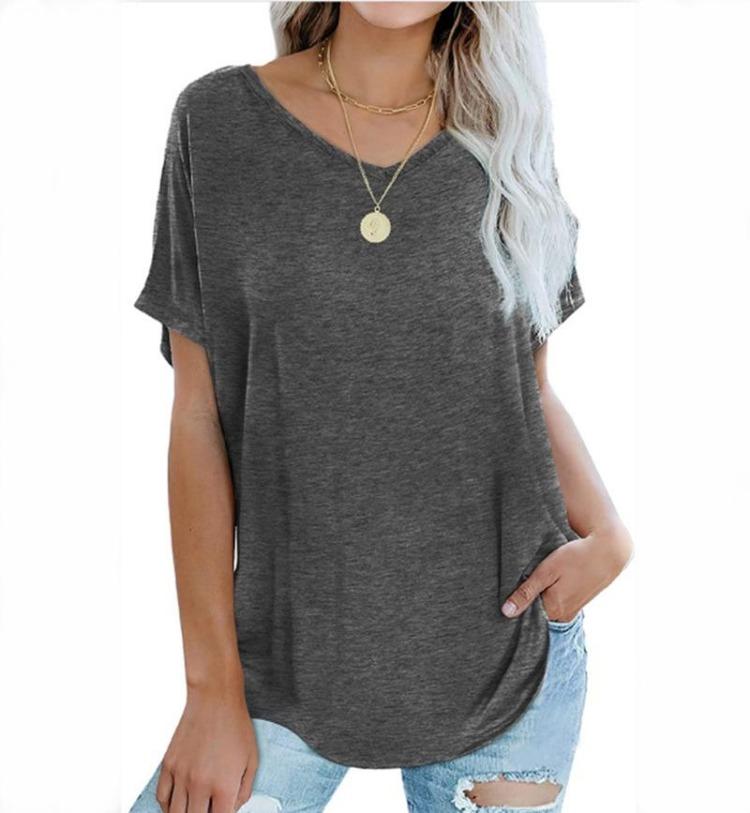 Women Summer T Shirts Casual Loose Fit V Neck Short Sleeve Basic Tee Top