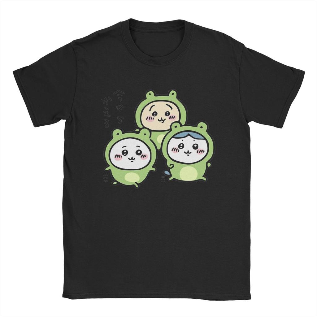 Men Chiikawa And Friends Frogs Hachiware Usagi T Shirt 100% Cotton Clothing Novelty Round Collar Tees Summer T-Shirt