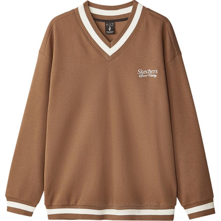 Skechers Sports League Series V-Neck Casual Sports Knit Pullover Sweatshirt Men sweatshirt Caramel-Coffee L324M028-03F9 M