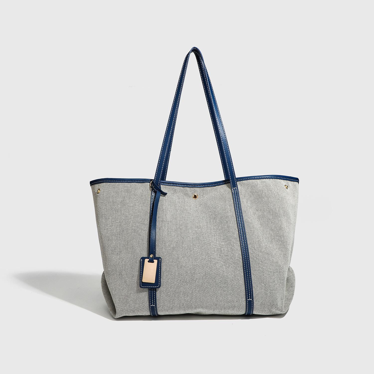 Splicing large capacity tote bag, casual versatile canvas handbag, simple commuting shoulder bag синий
