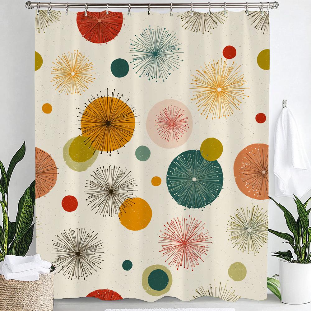 Colorful Modern Geometric Printed Shower Curtain, Polyester Shower Curtain with Hooks for Bathroom Decorative Home Curtain