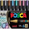 POSCA Marker Set 8 Medium Paint Markers 5M Metallic Tones - Gold, Silver, Bronze, Blue, Green, Re...