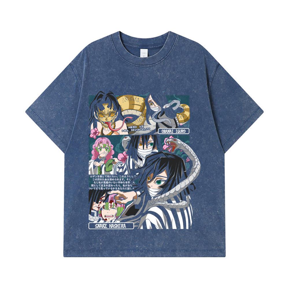 275 GSM Washed T-shirts 100% Cotton Demon Slayer V17 Obanai Print Unisex Heavy Cotton T Shirt