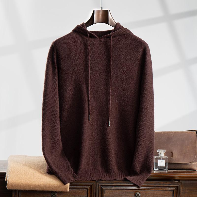 

Men s Hooded Cashmere Sweater: 2024 Autumn-Winter Solid Color Hoodie, Versatile Casual Knitwear. Large
