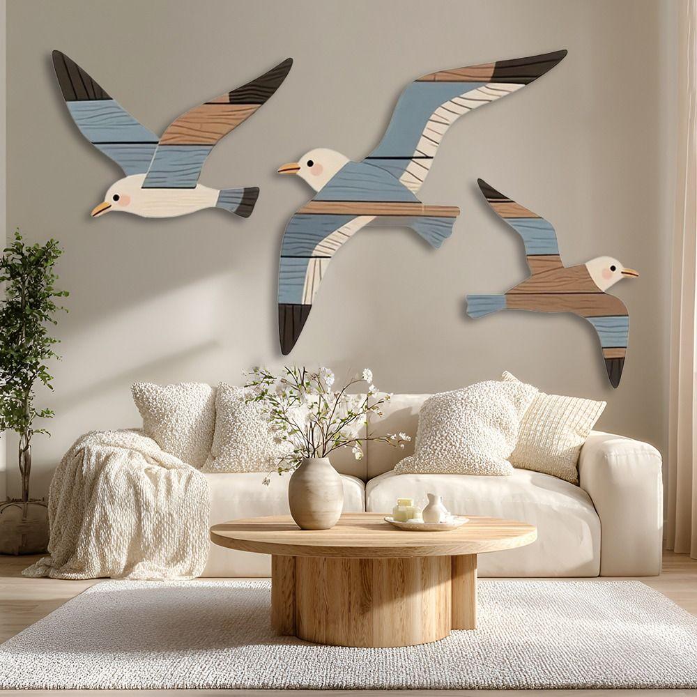 Fashion 3PCS Set Seagull Wall Decorations Coast Theme Handcrafted Wall Art Wooden Marine Bird Decor Home Decoration