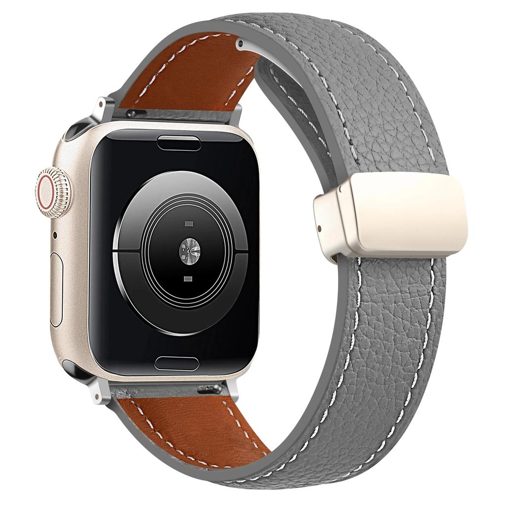 Leather Magnetic Buckle Strap for Apple Watch 7 8 9 45mm 41mm Ultra2 49mm Leather Band for iWatch Series 6 5 4 40mm Bracelet