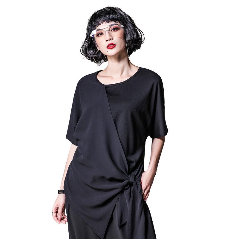 

Женская асимметричная футболка свободного кроя из шифона и модала XL (130-150 jin) чёрный