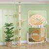 Floor To Ceiling Cat Tree Anti Tip Safety Sisal Rope Posts Engineered Wood Oak And Cream White