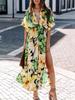 Summer 2025 Women's Fashion: Sexy High-Waisted Print Slit Dress