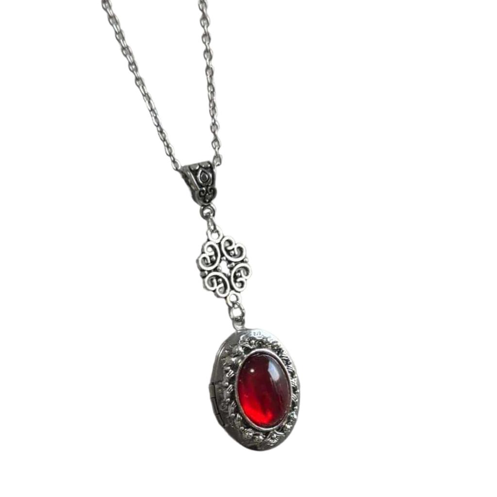 Oval Pendant Necklace For Women Vintage Red Quartz Crystal Clavicle Chain Jewelry Accessories for Party