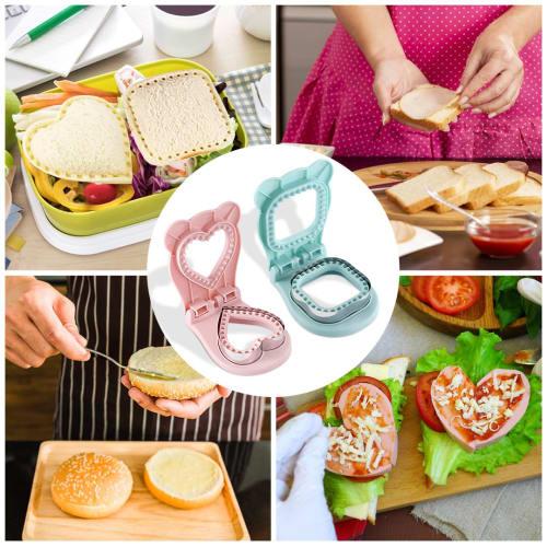 Zayookey Sandwich Mold Sealer/Cutter Press, Heart, Pink, Square, Blue, Set of 2, Bento Box Making, Bread Cutter, Small Sandwich Making, Bread Cutter,