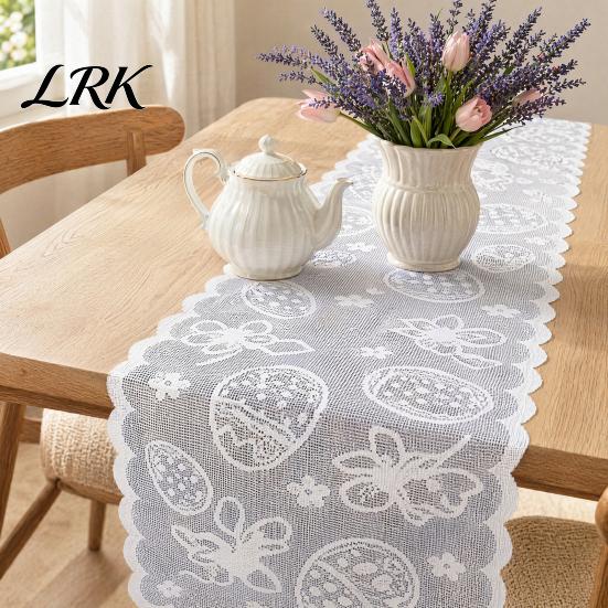 Decorative Table Runner Easter Lace Runners, 72 Inch Spring Eggs Runner, Tablecloth Bunny Decorations for Home Dining Room, Party and Supplies