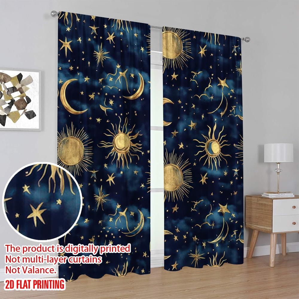 2D flat printing 2pcs Window Drapes Boho Outer Space Versatile Durable Polyester,Without Electricity Family Party Decoration for