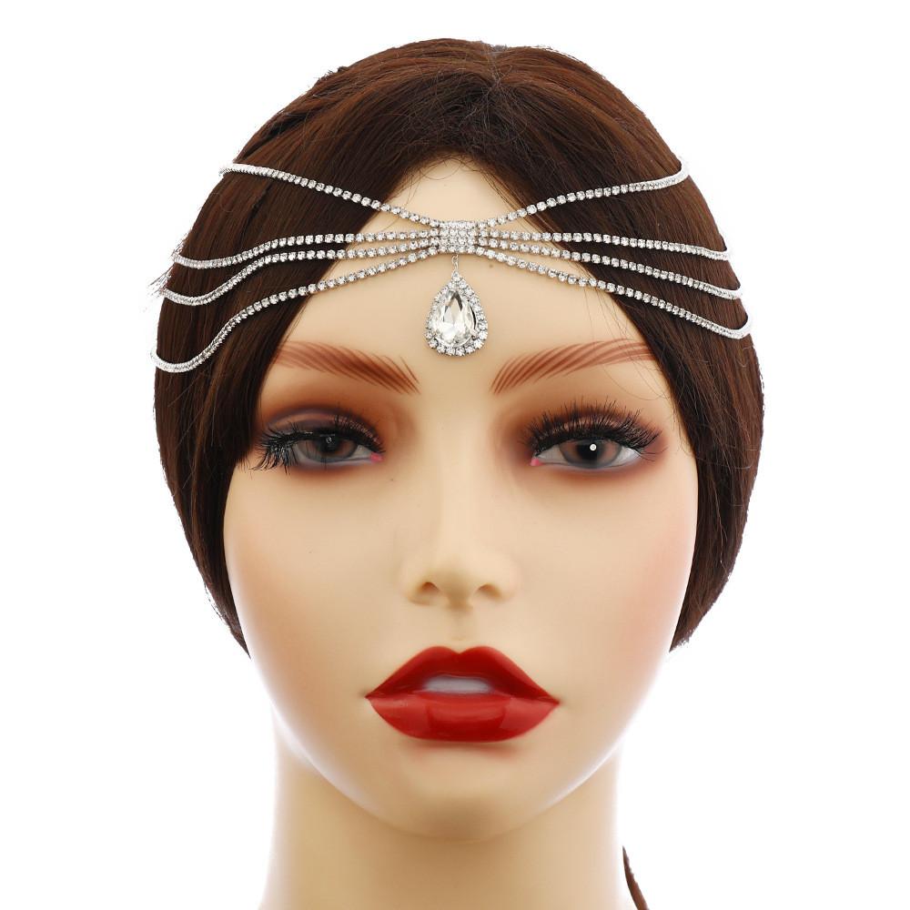 Feng Shui Ethnic Diamond Pendant Design Multi Layer Chain Headpiece Women