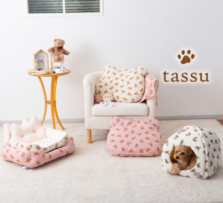 Dome-shaped pet bed with ears, bear waffle design, 168-6169A1