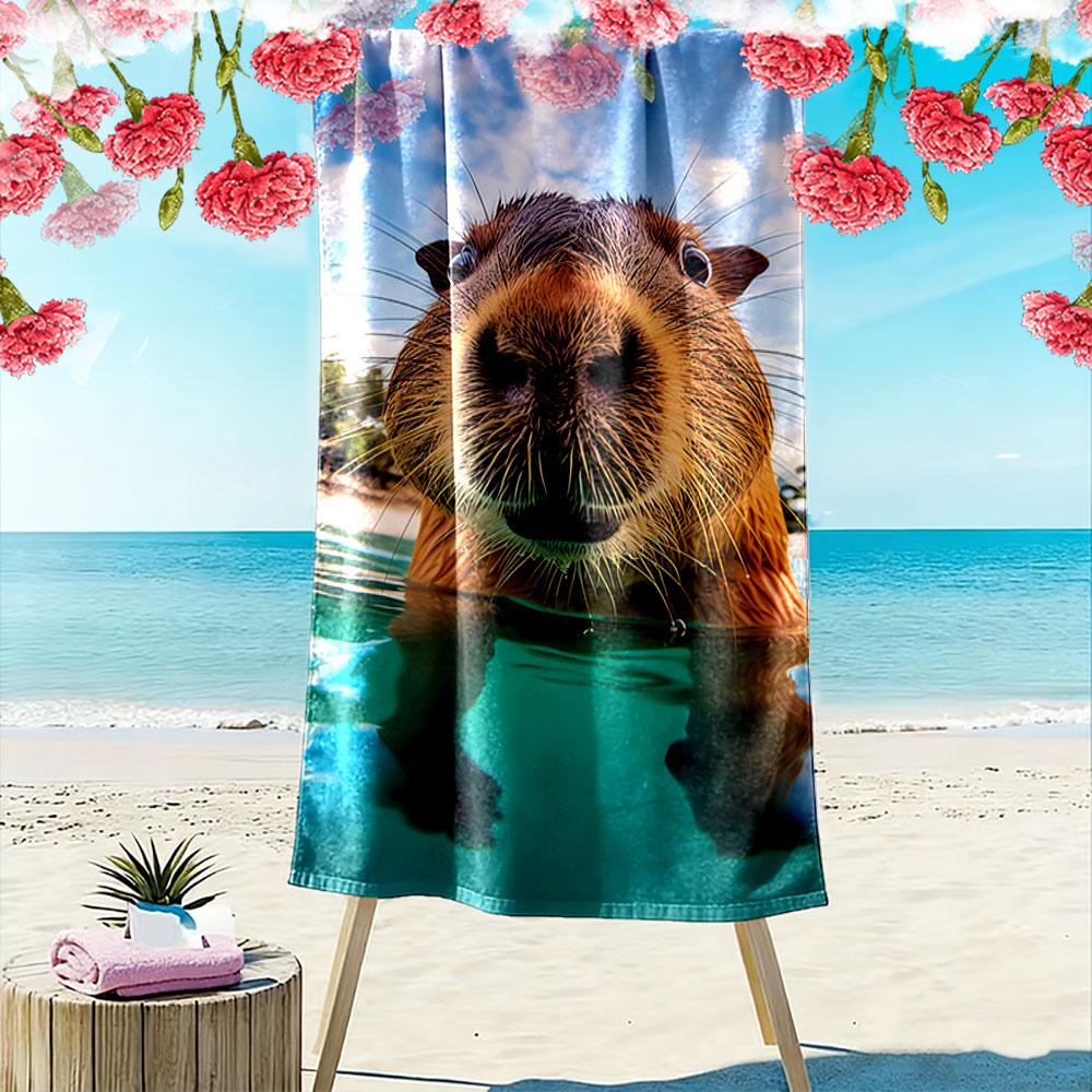 Capybara Swimming Close-Up Beach Towel Quick-drying for Travel Outdoor Sports Jogging Beach and Swimming