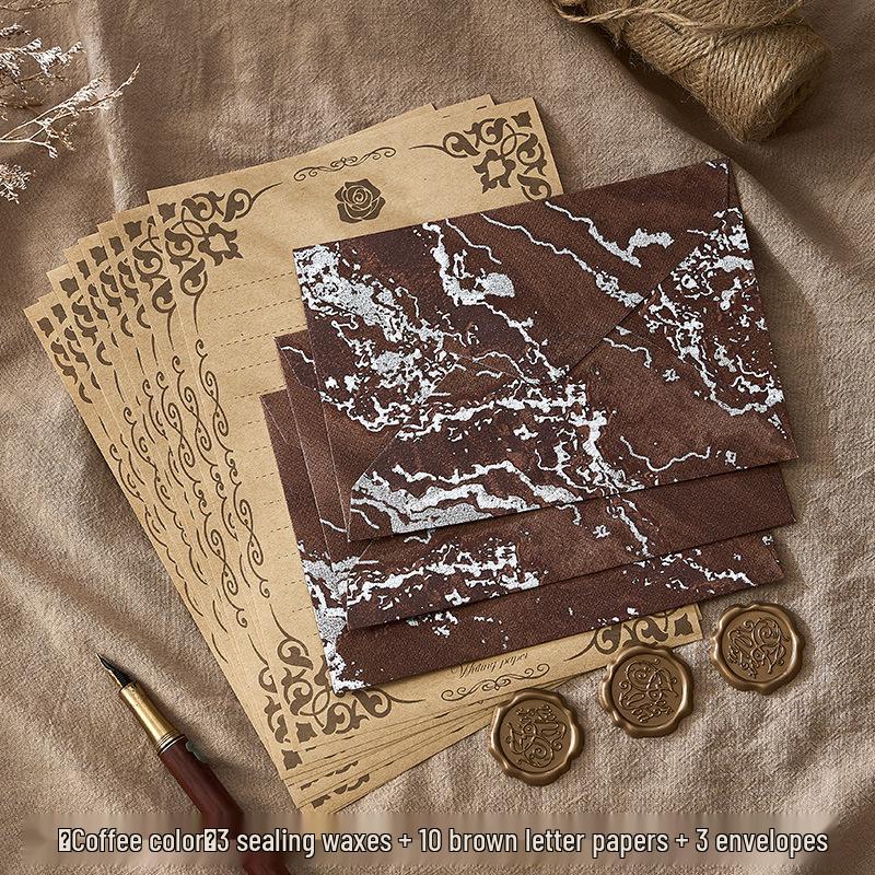 Retro Embossed Chinese Style Letter and Envelope Set with Wax Seal
