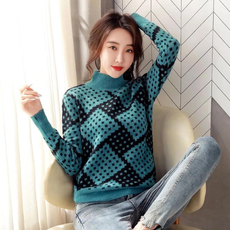 Sweater for Women Autumn Winter Thickened Pullover Warm Knitted Half-high Collar Long Sleeve Oversize Jumper Tops