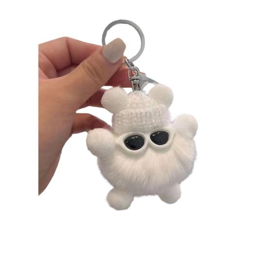 Keychain Cartoon Doll Wearing Hat Glasses Decor Imitation Rabbit Fur Charm Key Chain Keys