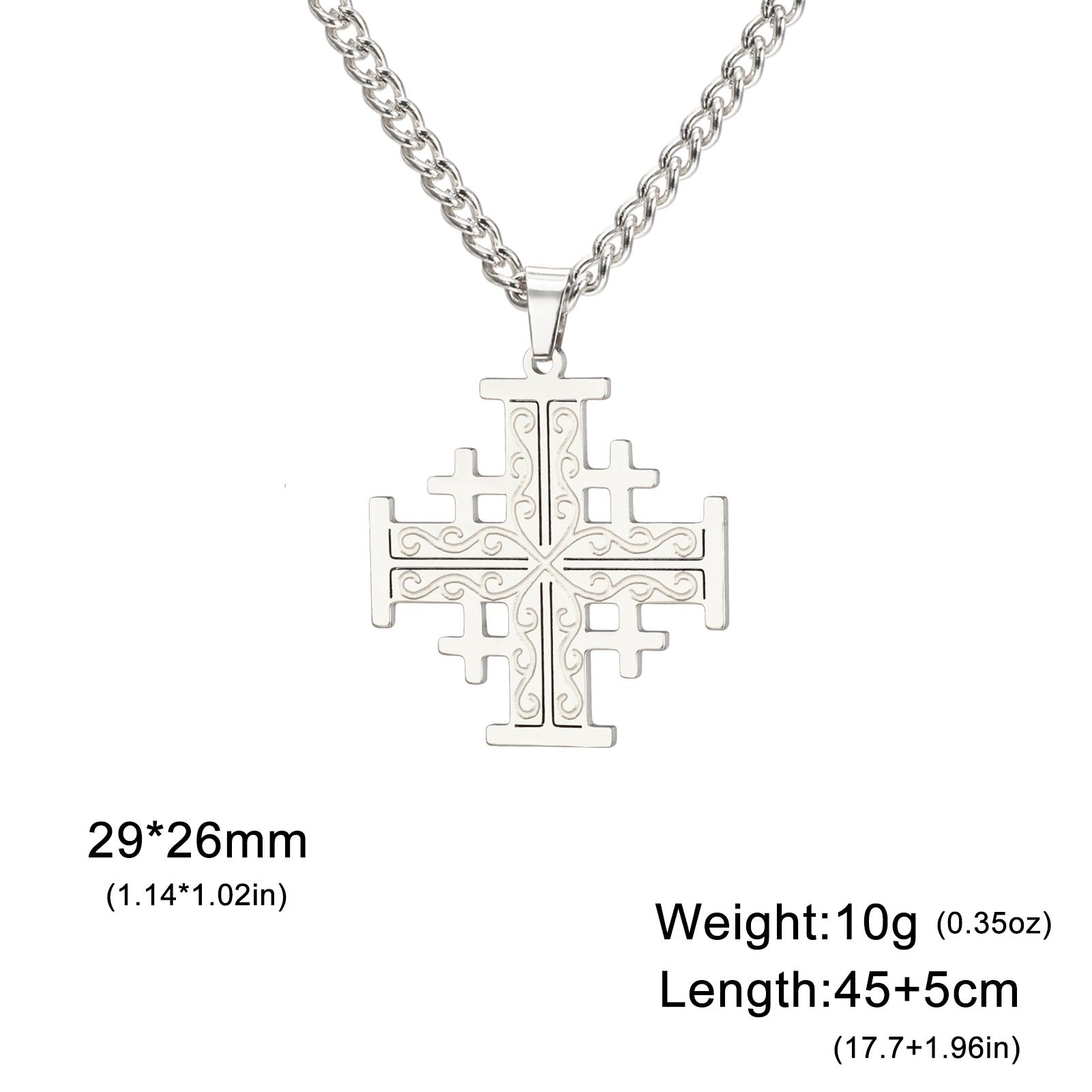 Jerusalem Templar Cross Necklaces Stainless Steel Crusader Five-fold Cross Necklace Christian Believer Amulet Jewelry