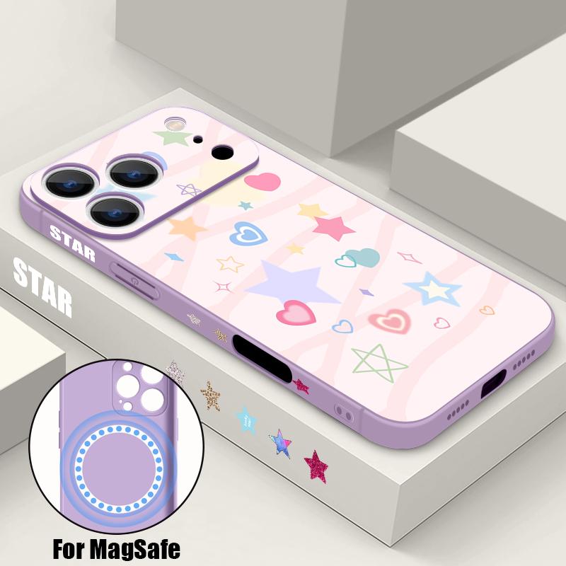 Magnetic For Magsafe Case For iPhone 17 Pro Max Silver Stars Print Soft Silicone Phone Back Cover For iPhone 16 15 14 13 Pro Max 16e 17e