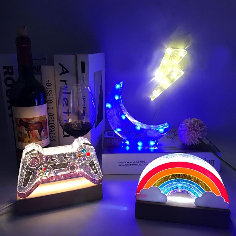 1x/6x Night Light Epoxy Resin Molds Silicone Mold Set Rainbow Moon Clouds Game Console Shaped Mold Table Lamp Decoration