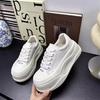 Leather Thick-soled Heightening Little White Shoes Women's Spring 2025 New Big-headed Bread Shoes Versatile Lace-up Casual Board Shoes