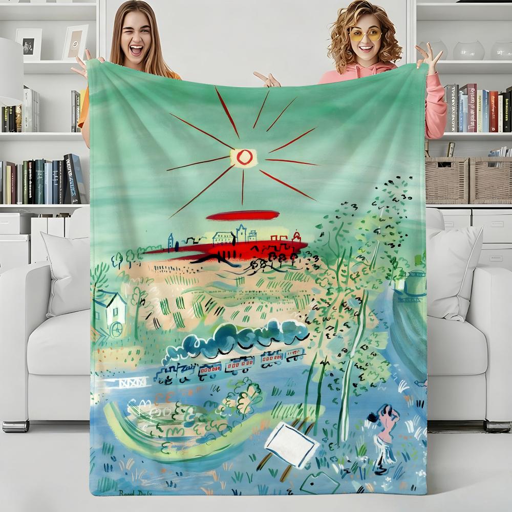Artist R-Raoul Dufy Throw Flannel Blanket Perfect for Sofa Office Bed Travel Sleep Read Relax Camping four season use 75x90cm