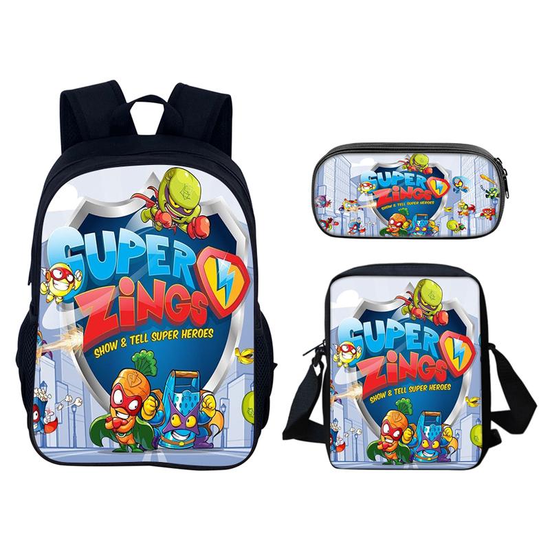 Super Zings 3pcs Set Backpack 40cm/15.7inch Durable School Bags Shoulder Bag Pencil Case Computer Book Bags Children's Birthday