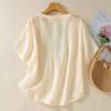 T-shirt a maniche corte in cotone e lino da donna, estiva, larga, ringiovanente, stile occidentale, piccola camicia per la madre, top di temperamento da donna