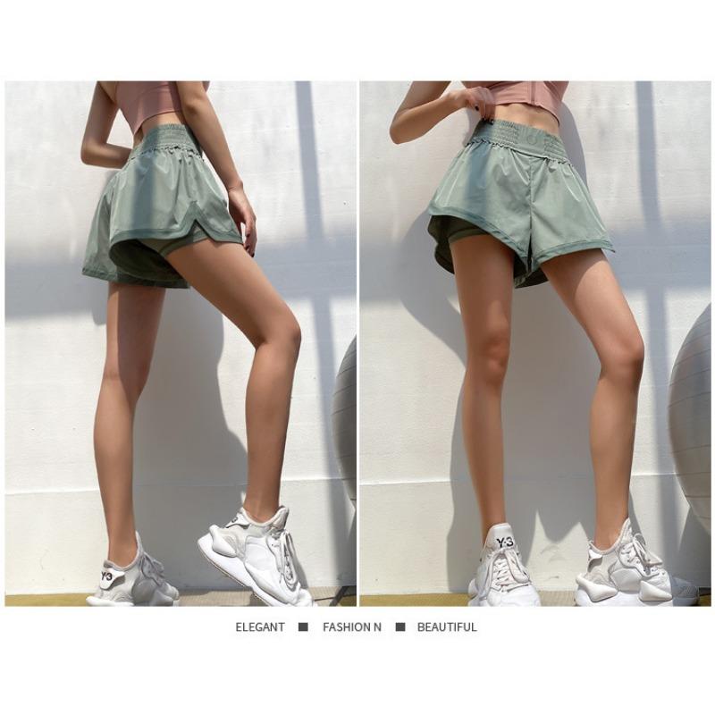 Sports Shorts Women Loose Training Running Fake Two Anti-slip Wearing High-waisted Yoga Culottes