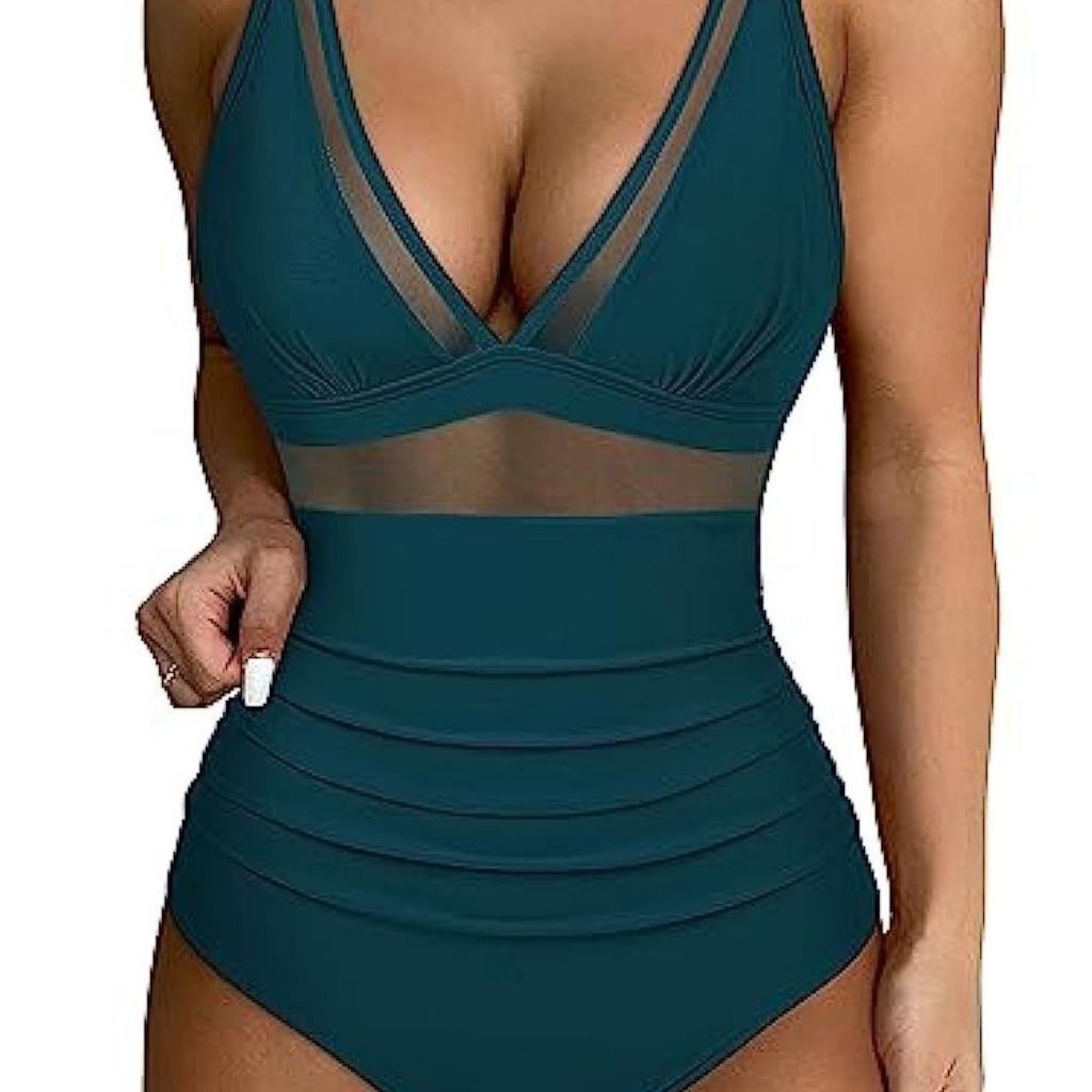 One-piece Swimsuit Sexy Hollow Mesh Deep V Gathering Perspective Bikini Swimsuit