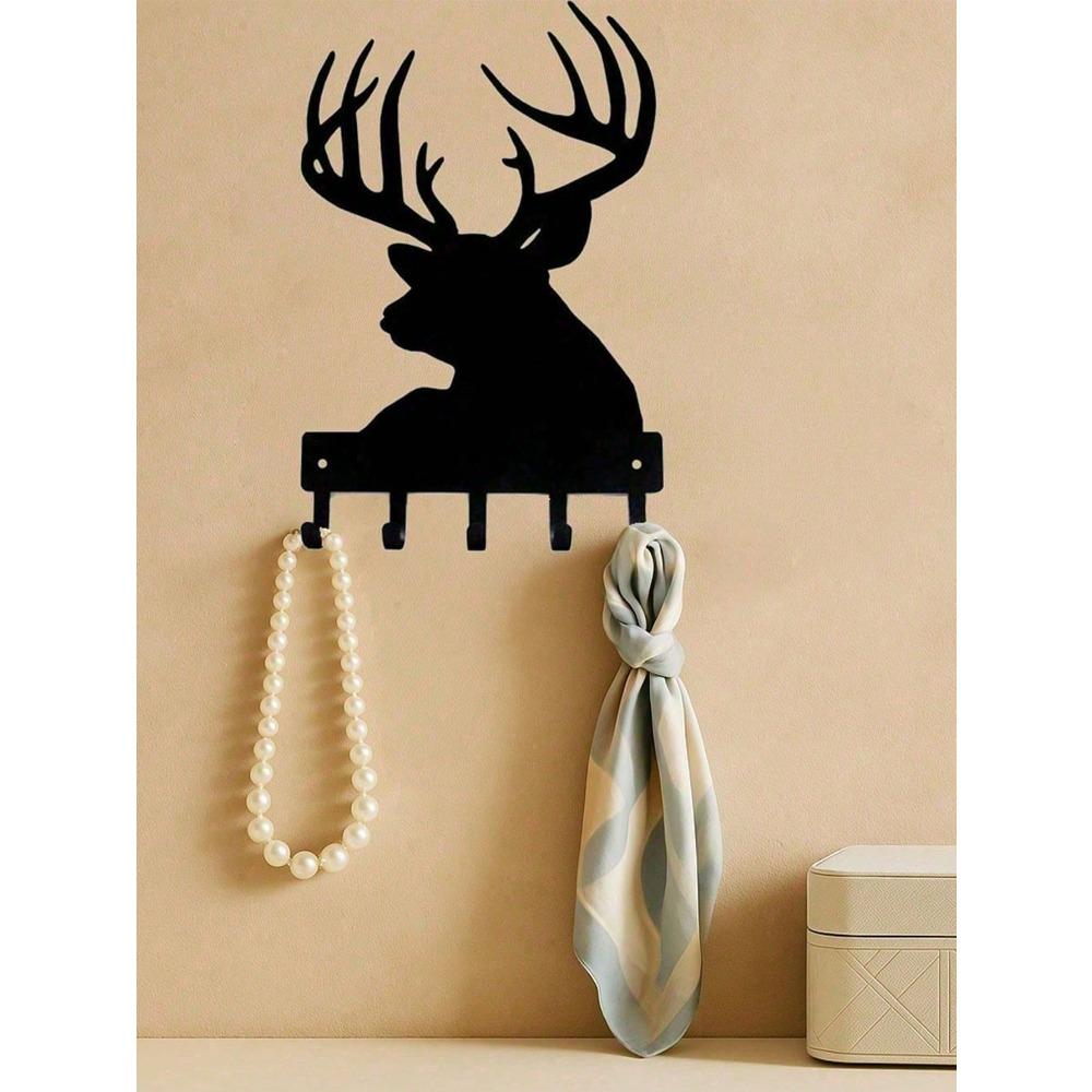 Black Metal Vintage Wall Mounted Coat Rack with Shelf Farmhouse Entryway Organizer Wooden Antelope Hooks Hallway Living Room Decor
