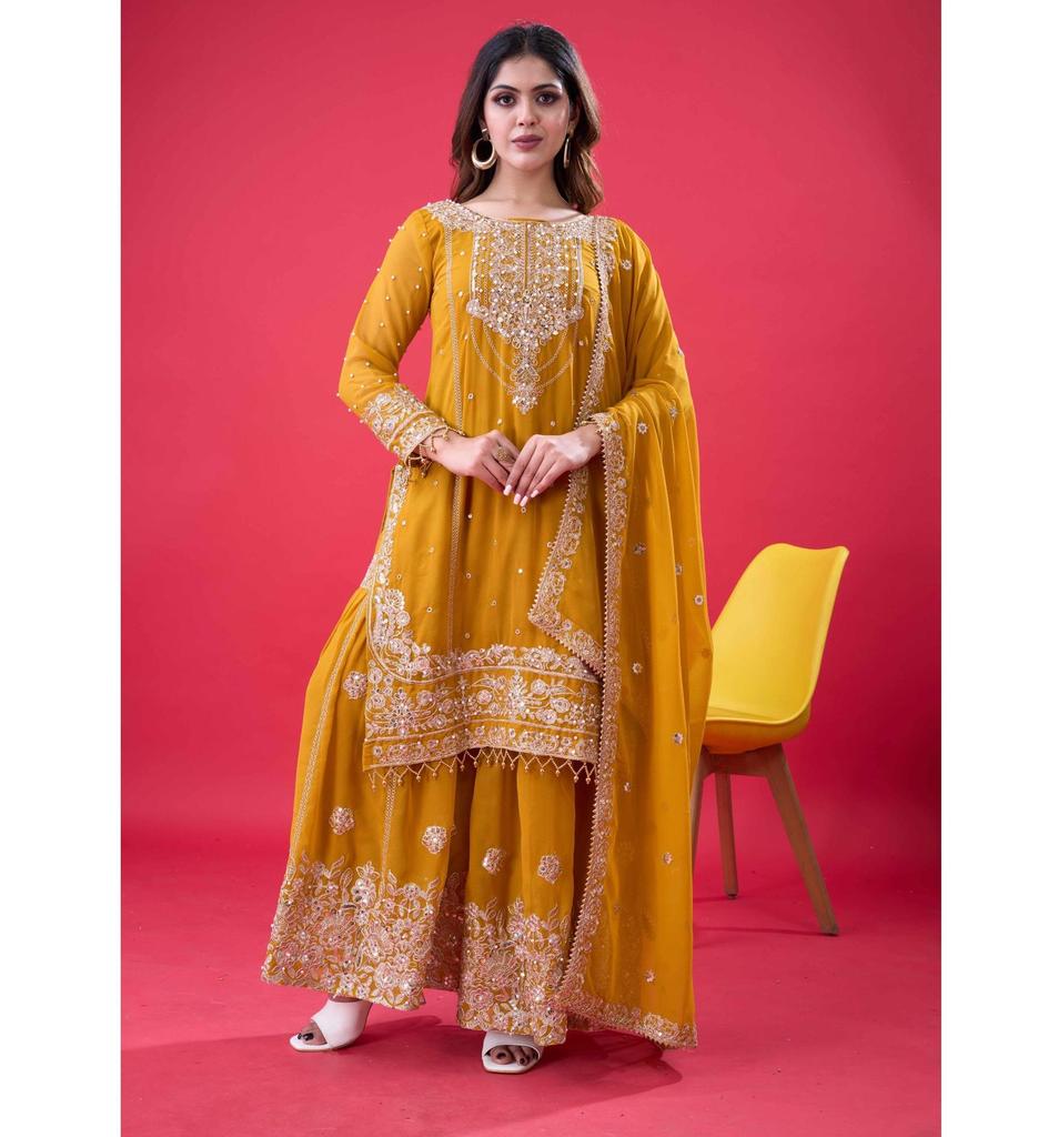 Bollywood Faux Georgette Salwar Kameez Sharara Set Indian Women Designer Salwar Suit Dress
