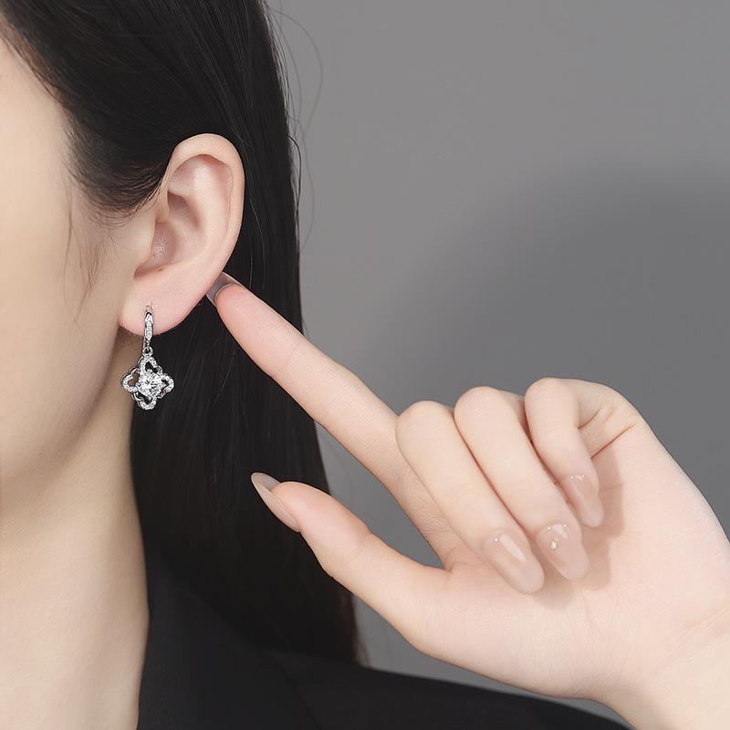Korean Style Four-Leaf Clover Zirconia Earrings - Elegant Gift for Women