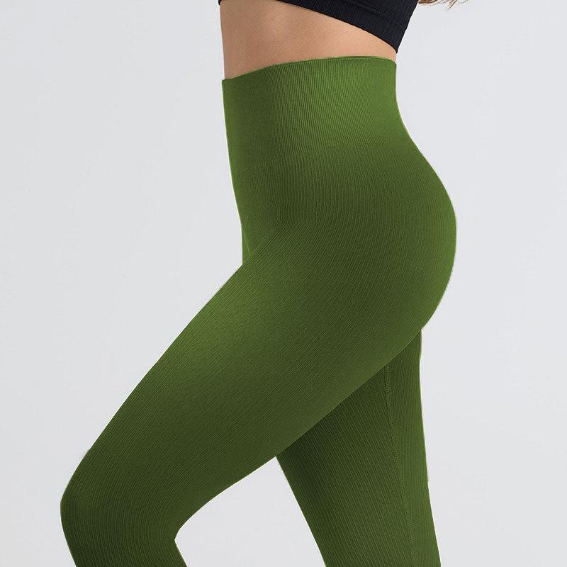 Seamless Ribbed Plus Size Yoga Pants for Women - Butt-Lifting, No Lines, Long European & American Style.