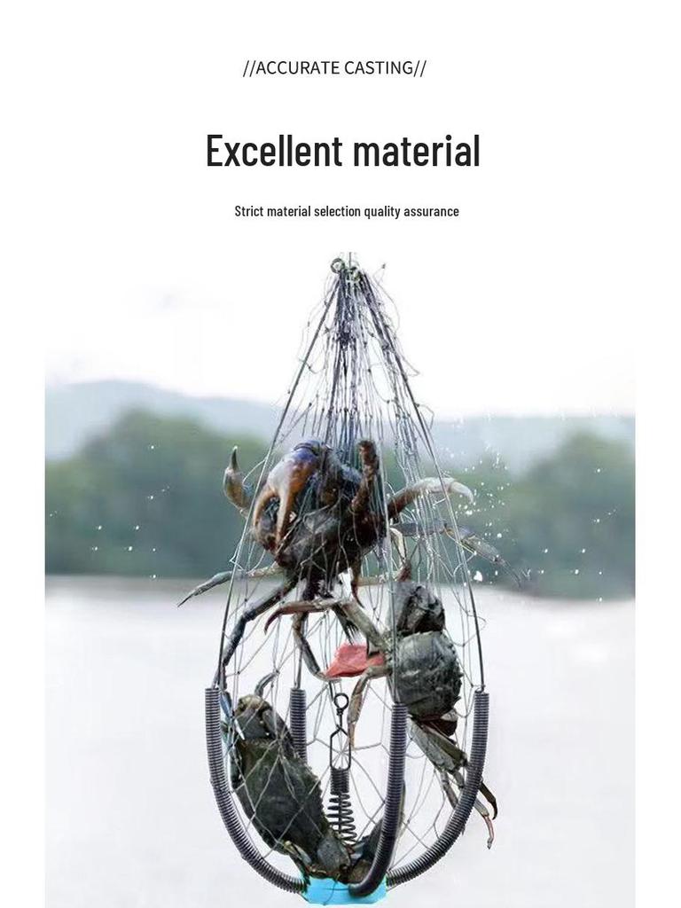 Automatic Retractable Crab Trap: Weighted Steel Wire Cage for Sea, River, and Swimming Crabs; Opens and Closes Easily.