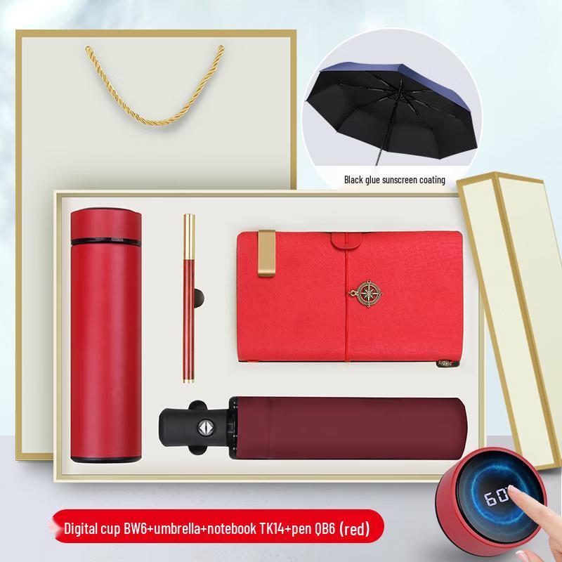 Digital Thermos Gift Set with Umbrella, Notebook & Pen