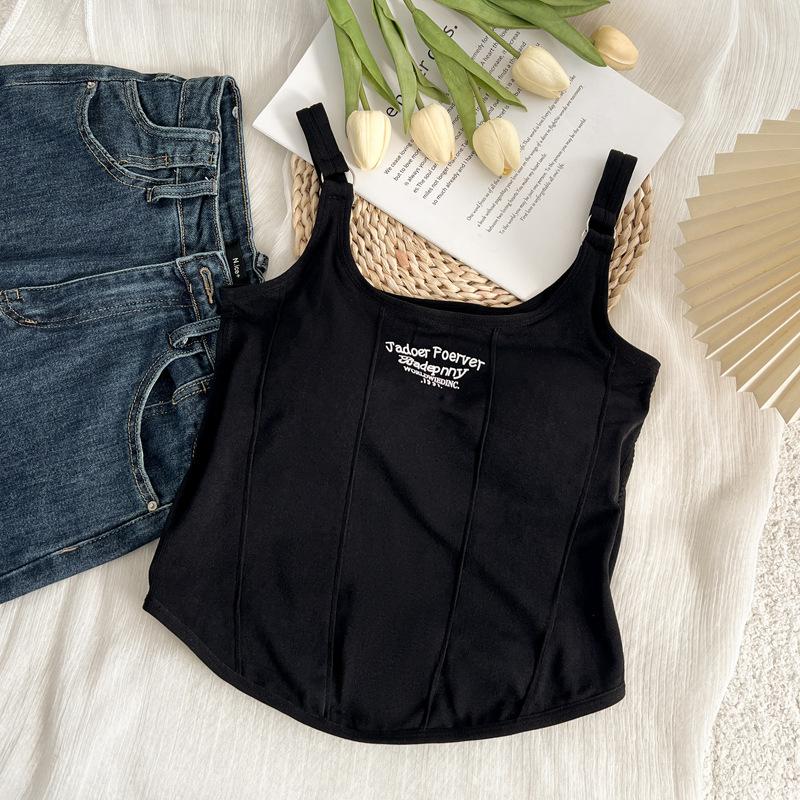 Fashion Printed Iron Buckle Small Suspender with Chest Pad Vest for Women's High-end Sense Inside Slim Fit Outside Spice Girl Pure Desire Top
