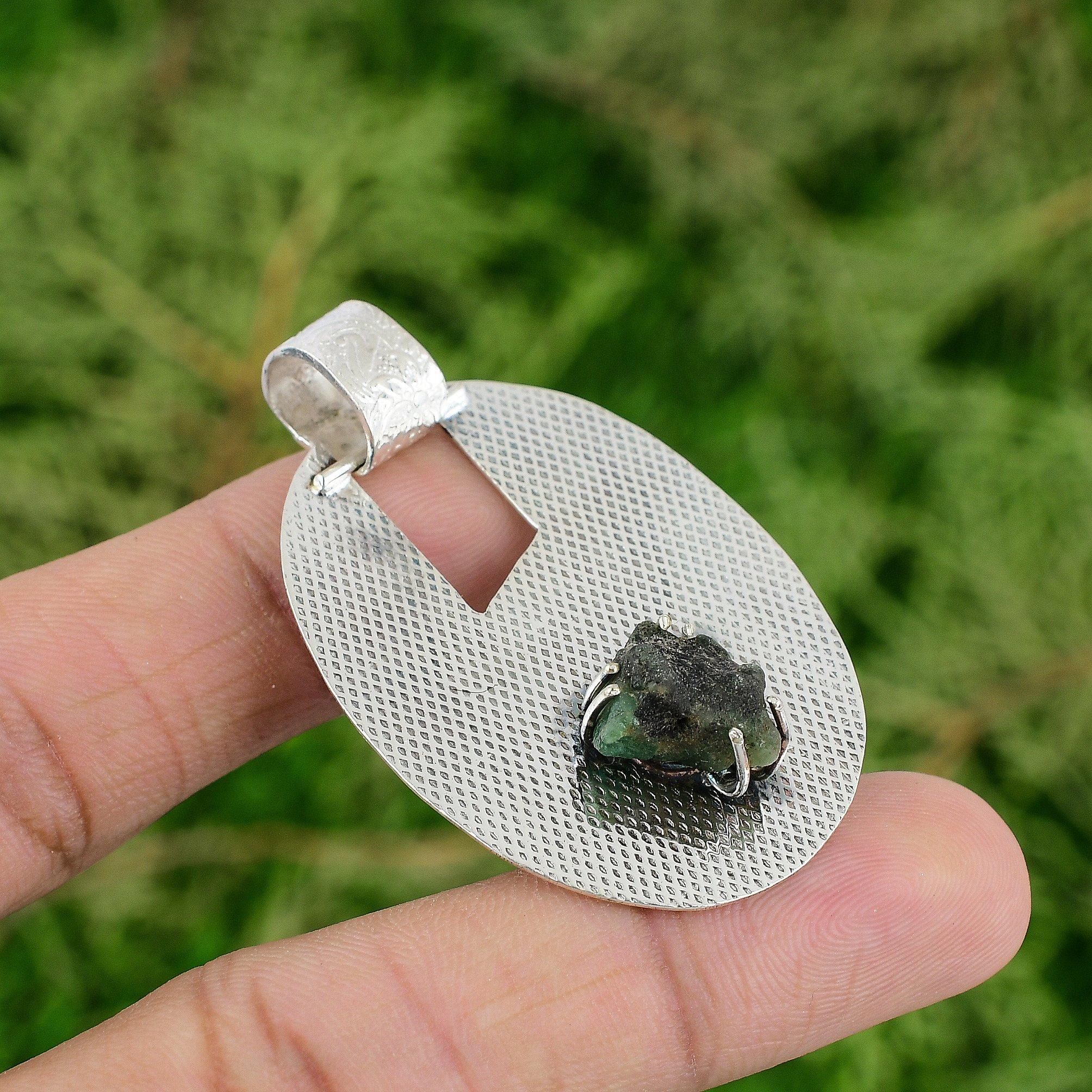 

Daughters Day Sale Chrysoprase Rough Gemstone Bezel Wife Pendant Sterling Silver