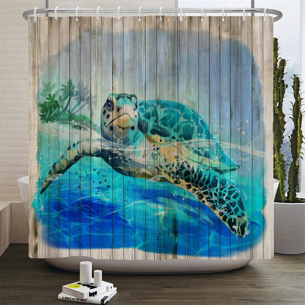 Creative Shower Curtains Printed Ocean Turtle Waterproof Bathroom Curtain Home Decor Polyester Bath Shower Curtain With Hooks