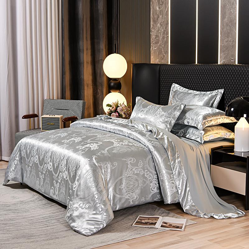 Home Textile European Satin Jacquard (Four-piece Set Three-piece Set) Quilt Cover Bed Sheet Pillowcase Single Bed Double Bed Bedding