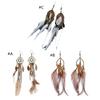 Boho Ethnic Dream Catcher Feather Antique Long Hook Earrings Handmade Tassle Earring Vintage Long Dangle Earrings Gift