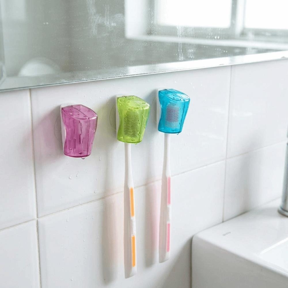 3PCS Portable Protector Case Suction Cup Toothbrush Cover Waterproof Toothbrush Head Covers Hotel